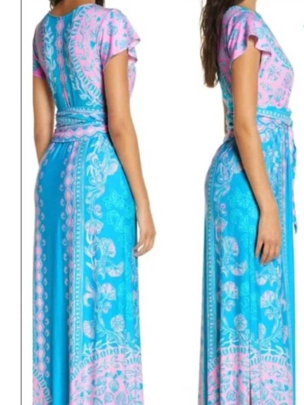 NWOT New Lilly Pulitzer Dress Pink Turquoise Aqua Esmarella Maxi Dress Size XL - Picture 8 of 16